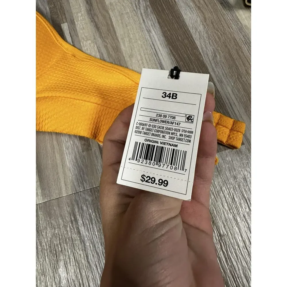 Shade & Shore Bikini Top Womens 34B Yellow Texted Underwire